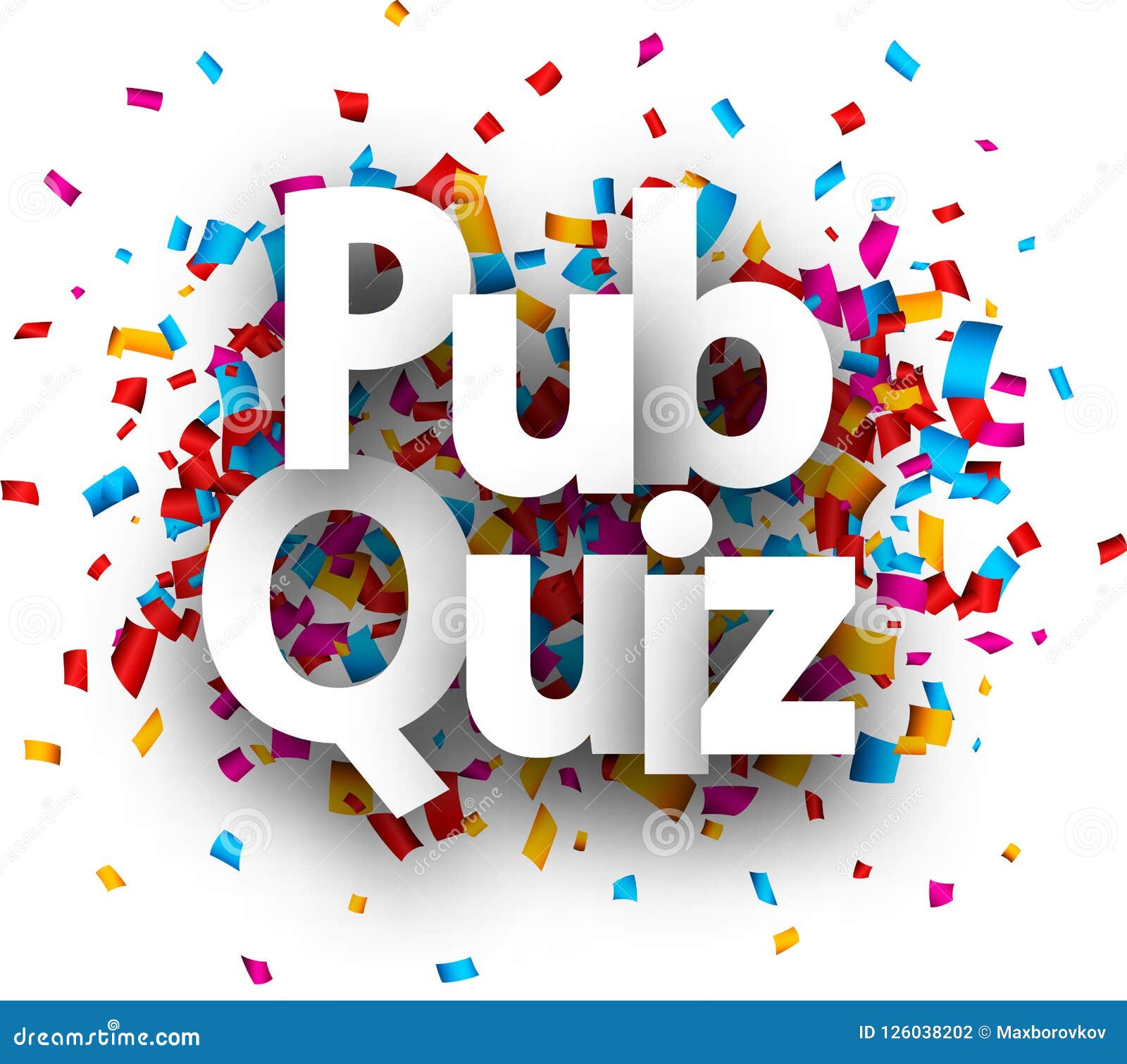 pub quiz card with colorful confetti.