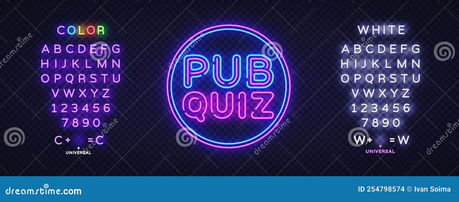 pub quiz in neon style on light background. communication concept. banner .   