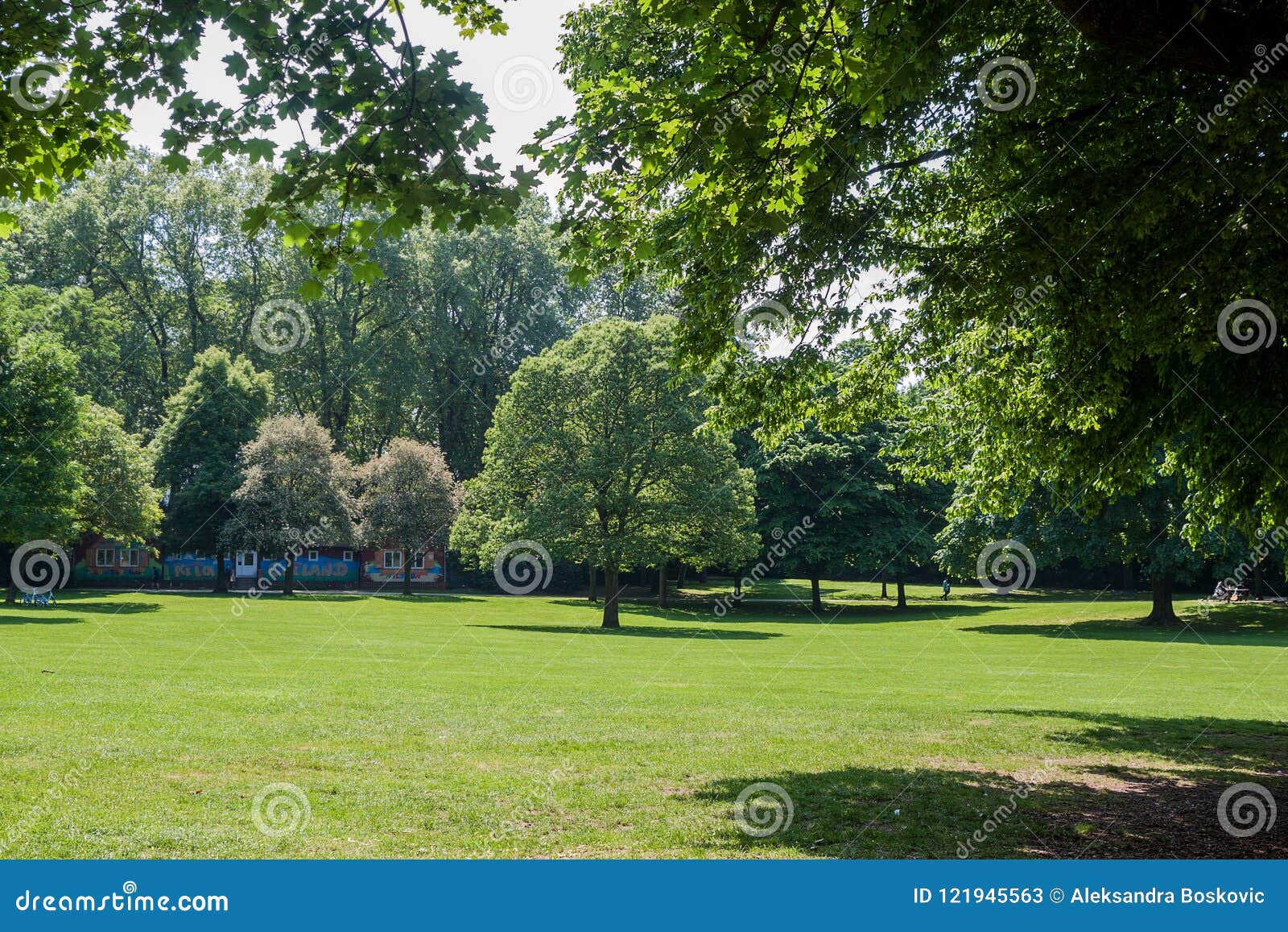 Public Park with Green Grass Field Stock Image - Image of meadow, land ...