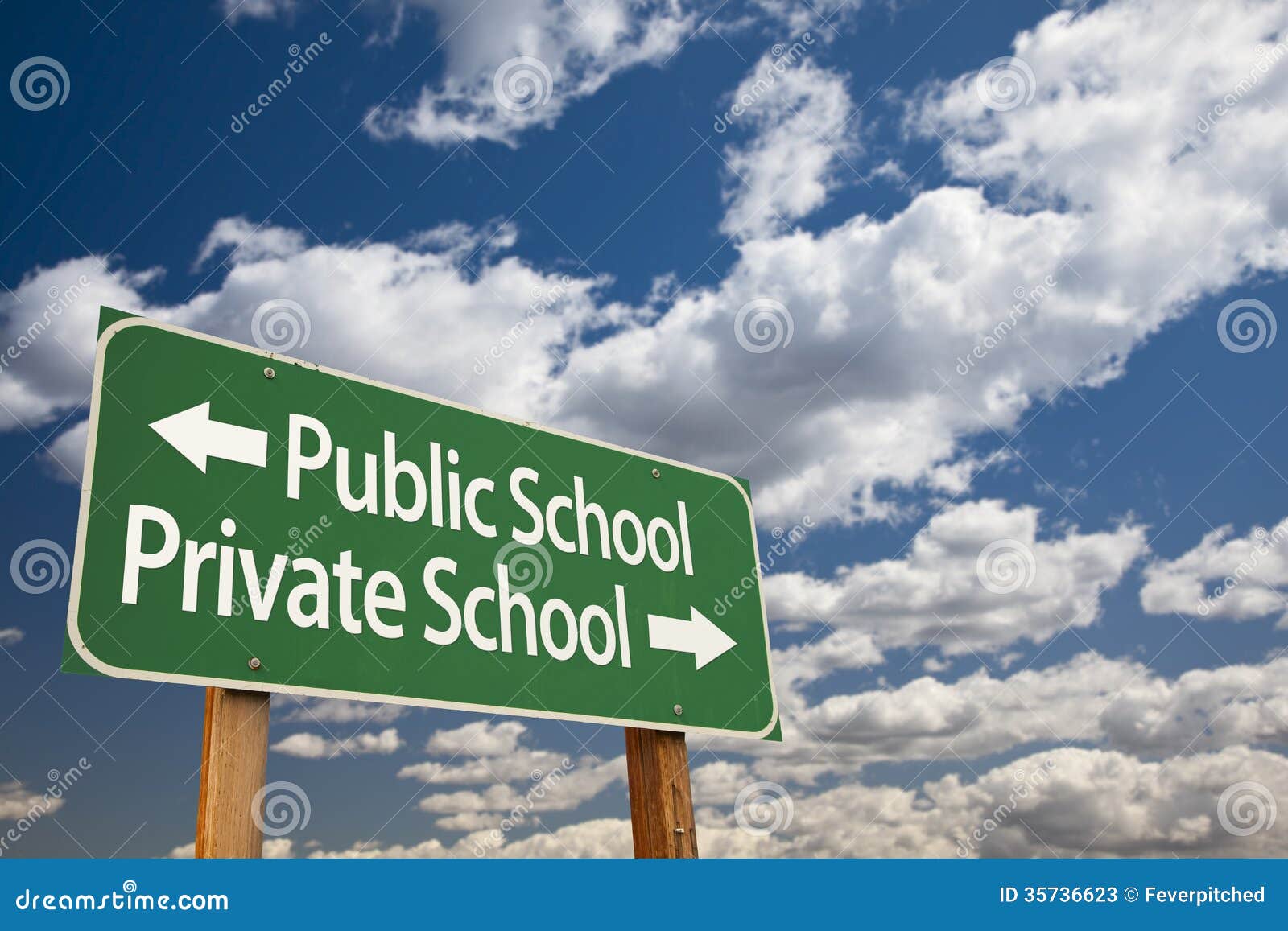 Public or Private School Green Road Sign Over Sky Stock Image Image