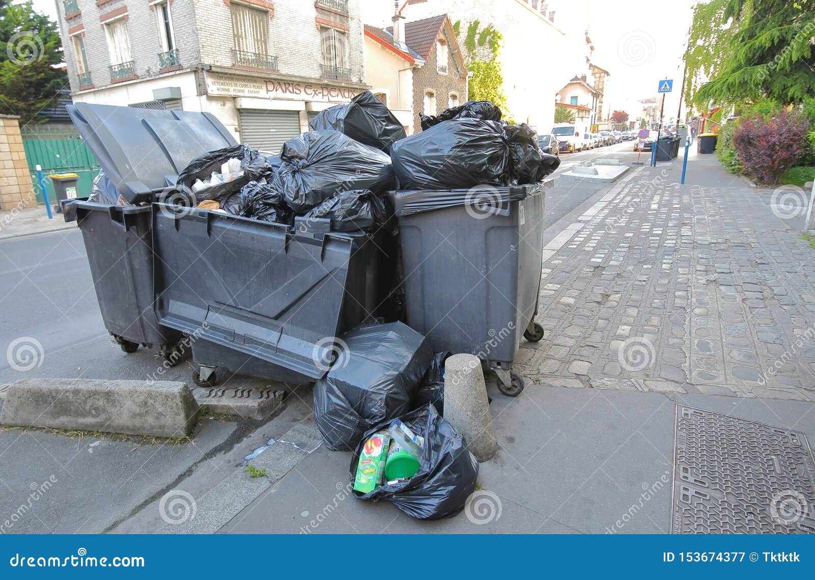 Rubbish bin Paris France editorial photography. Image of european