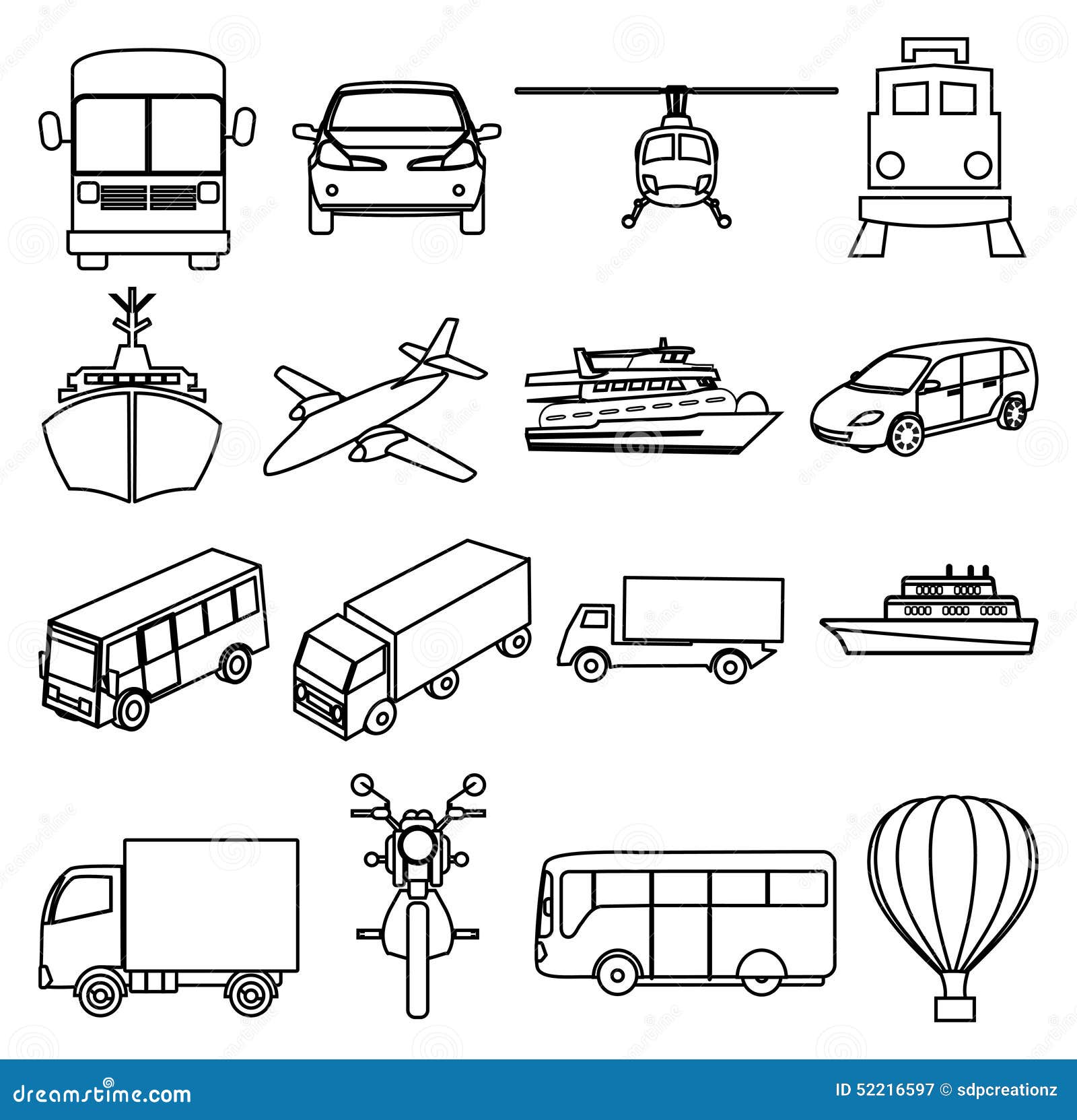 Public Transport Vehicles Line Icons Set Stock Vector 