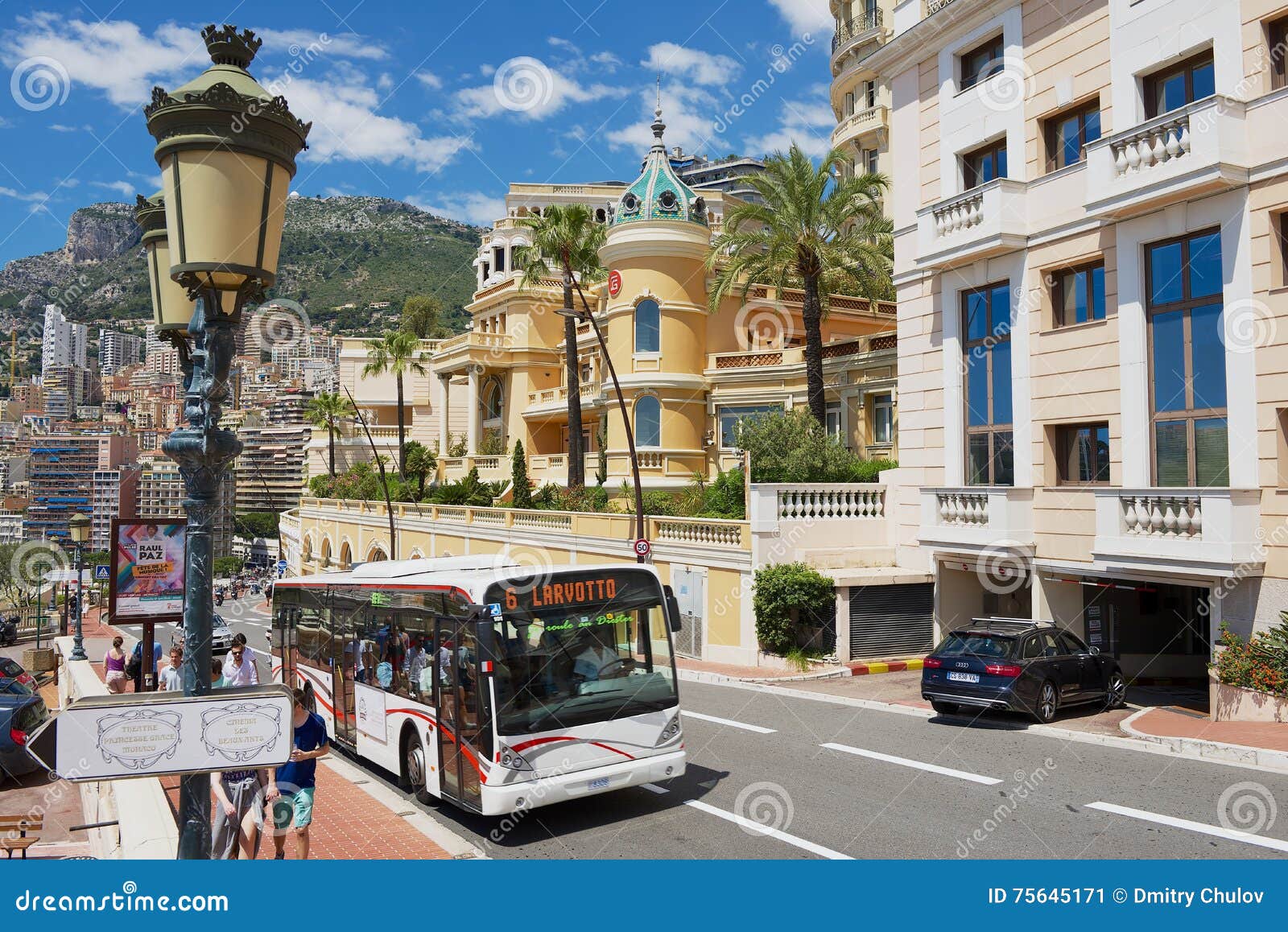 Public Transportation Bus Passes By The Street In Monaco, Monaco ...