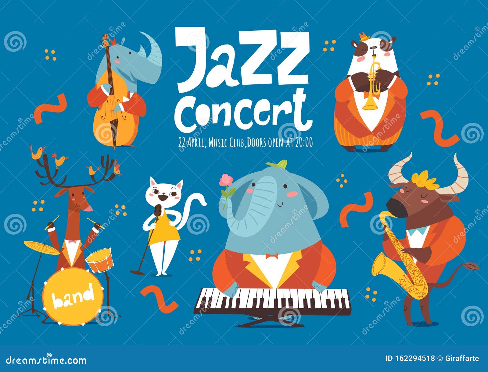 Publicidad Musical De Jazz O Diseño De Afiches Con Animales De Dibujos  Animados Tocando Instrumentos Musicales Y Cantando Ilustración del Vector -  Ilustración de concepto, venda: 162294518