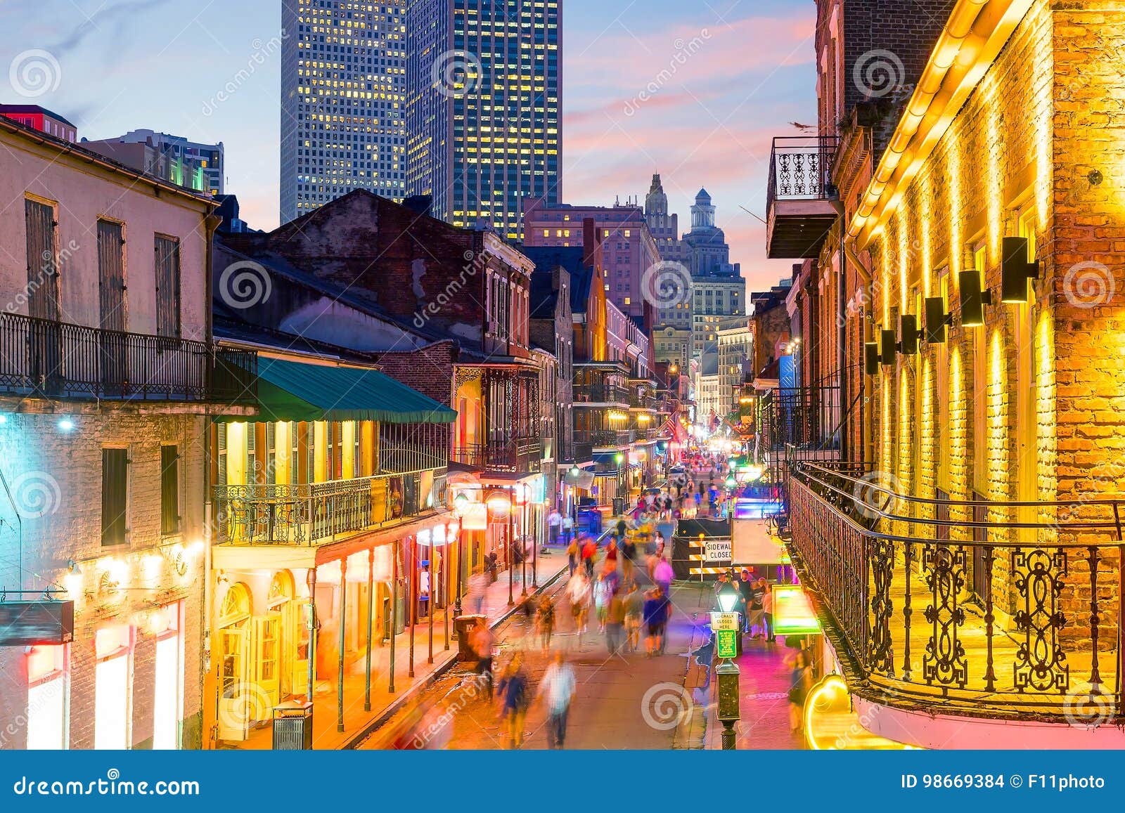 pubs and bars with neon lights in the french quarter, new orleans