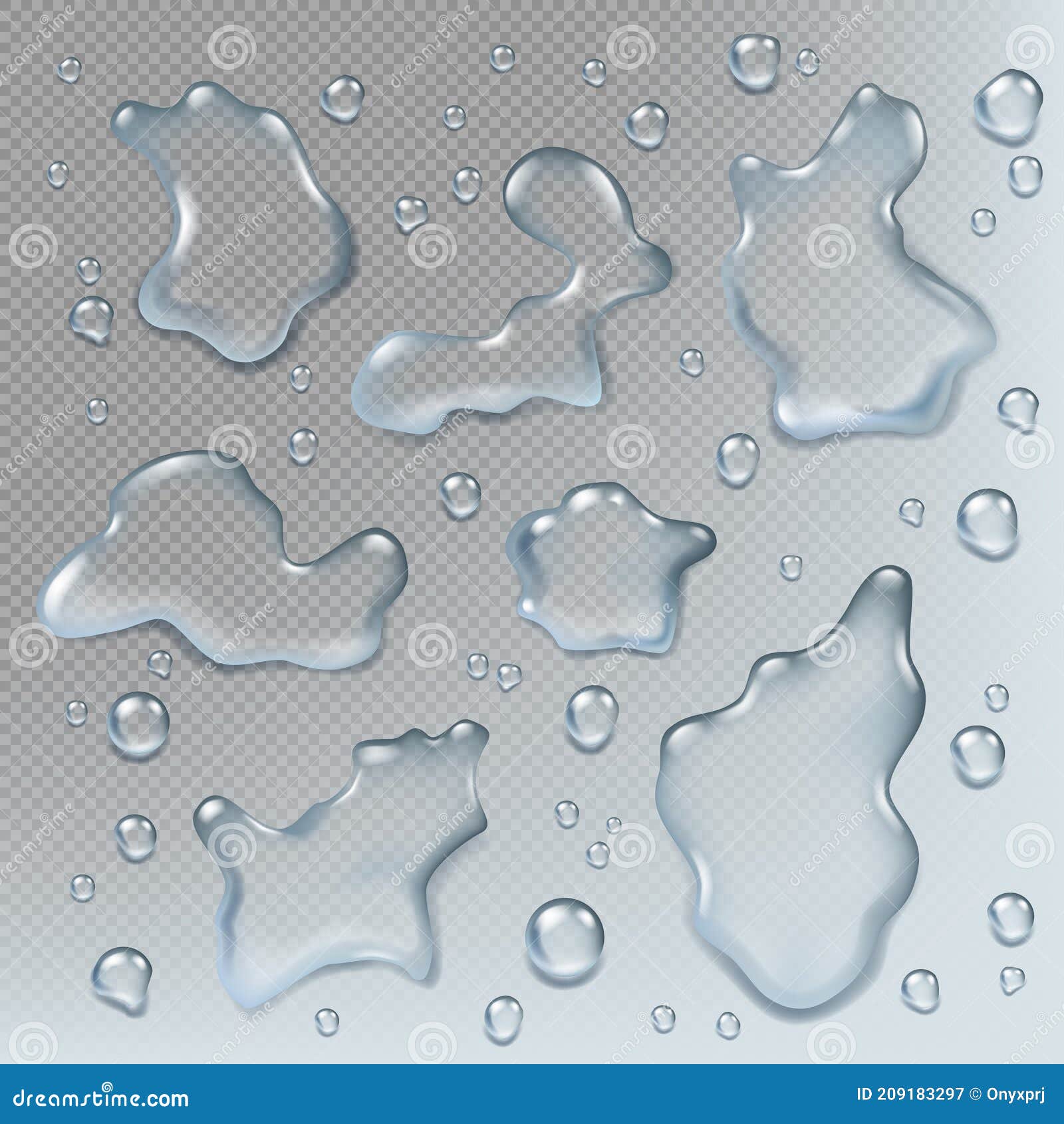 puddles realistic. top view liquid drops and puddle splashes wet environment s set