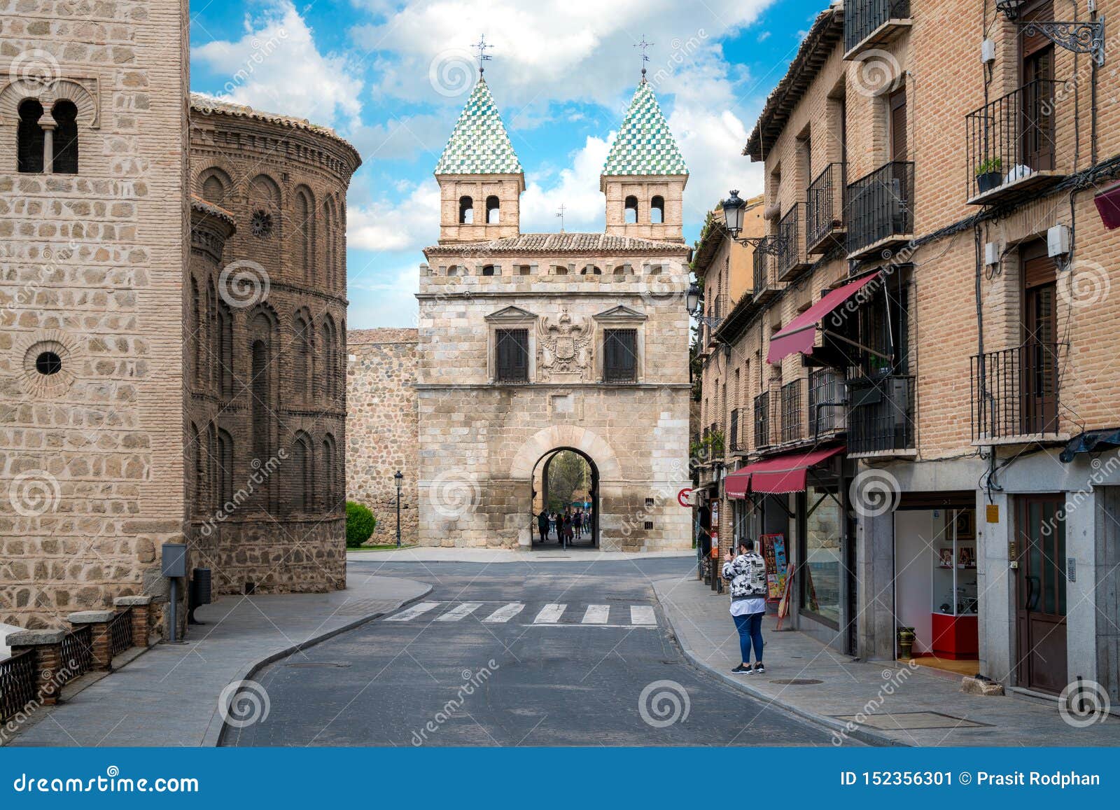 puerta de bisagra or alfonso vi gate in city of toledo, spain