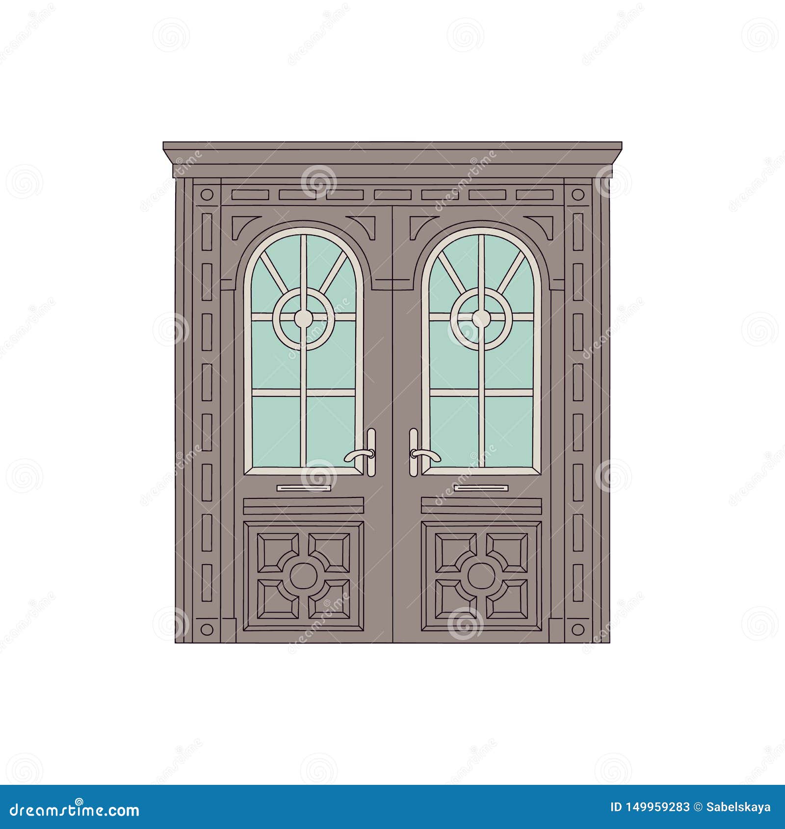 Puerta De Dibujo Hermosa De La Casa Y Del Edificio Con Los Vidrios Y Arcos  En Diseño Tradicional Del Vintage Ilustración del Vector - Ilustración de  casero, plano: 149959283