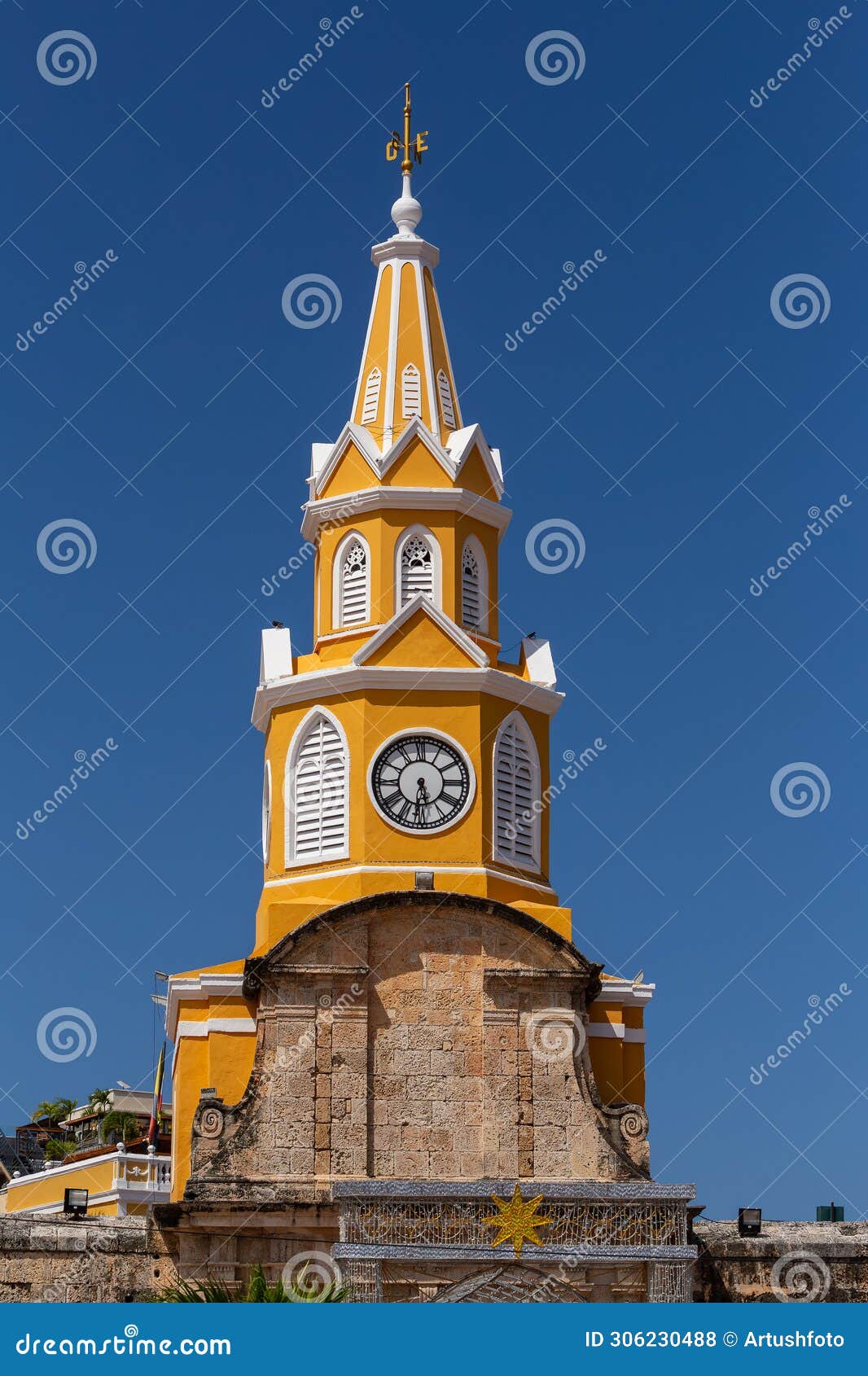 puerta del reloj, main city gate of the historic center of cartagena de indias, in colombia