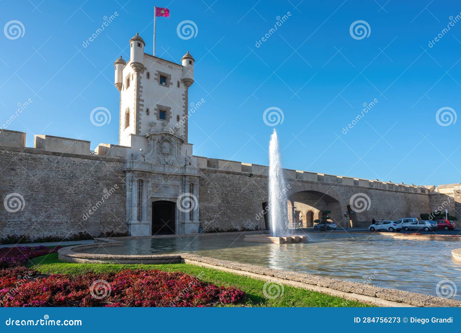 puertas de tierra bastion at plaza de la constitucion square - cadiz, andalusia, spain