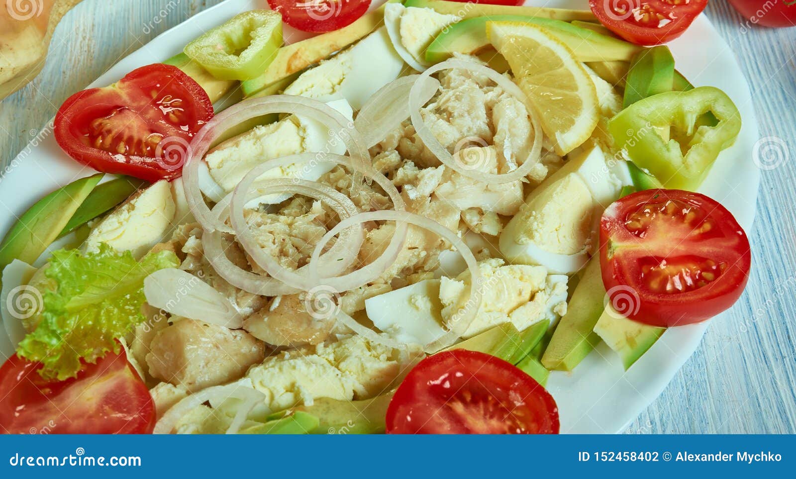 Puerto Rican Cod Fish Salad Stock Photo - Image of tomato, salad: 152458402