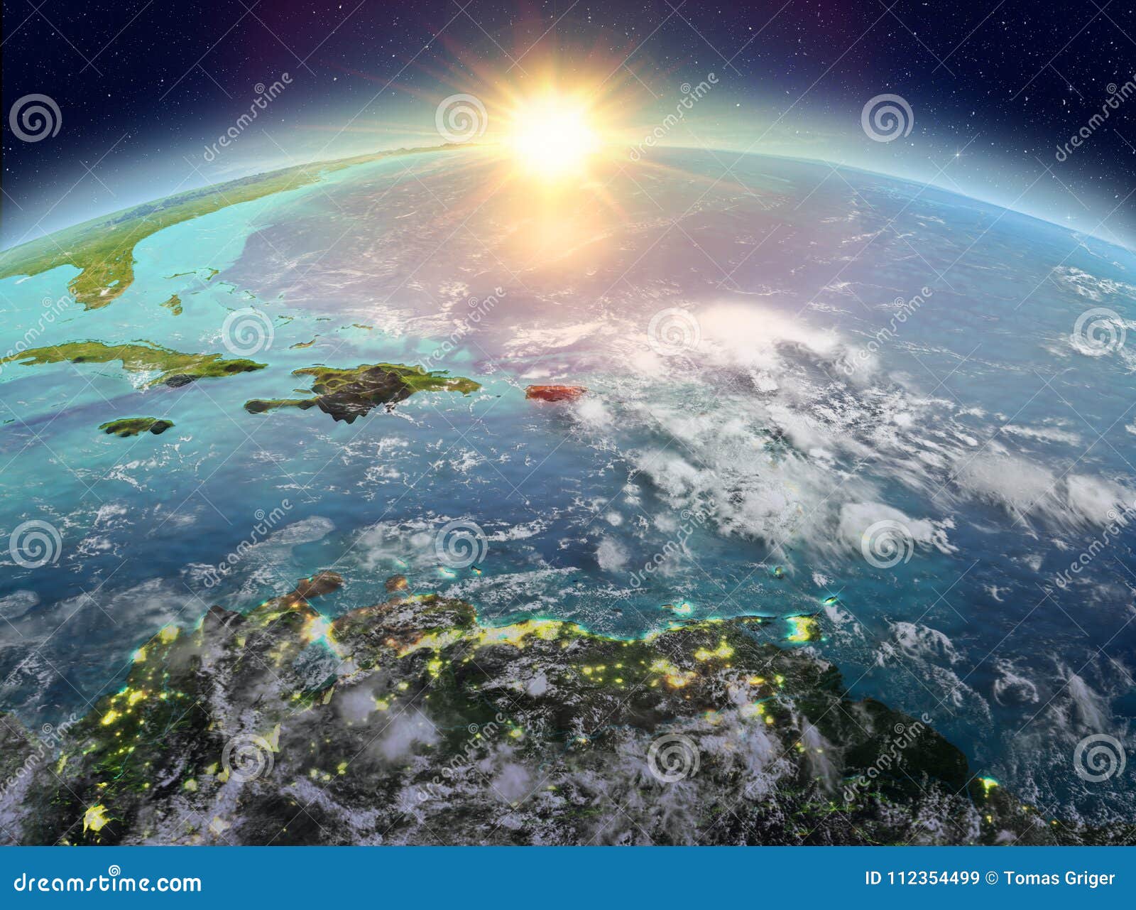 Puerto Rico Del Espacio En Salida Del Sol Stock de ilustración