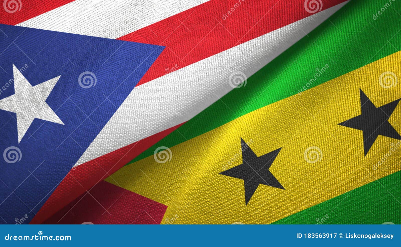 puerto rico and sao tome and principe two flags textile cloth, fabric texture