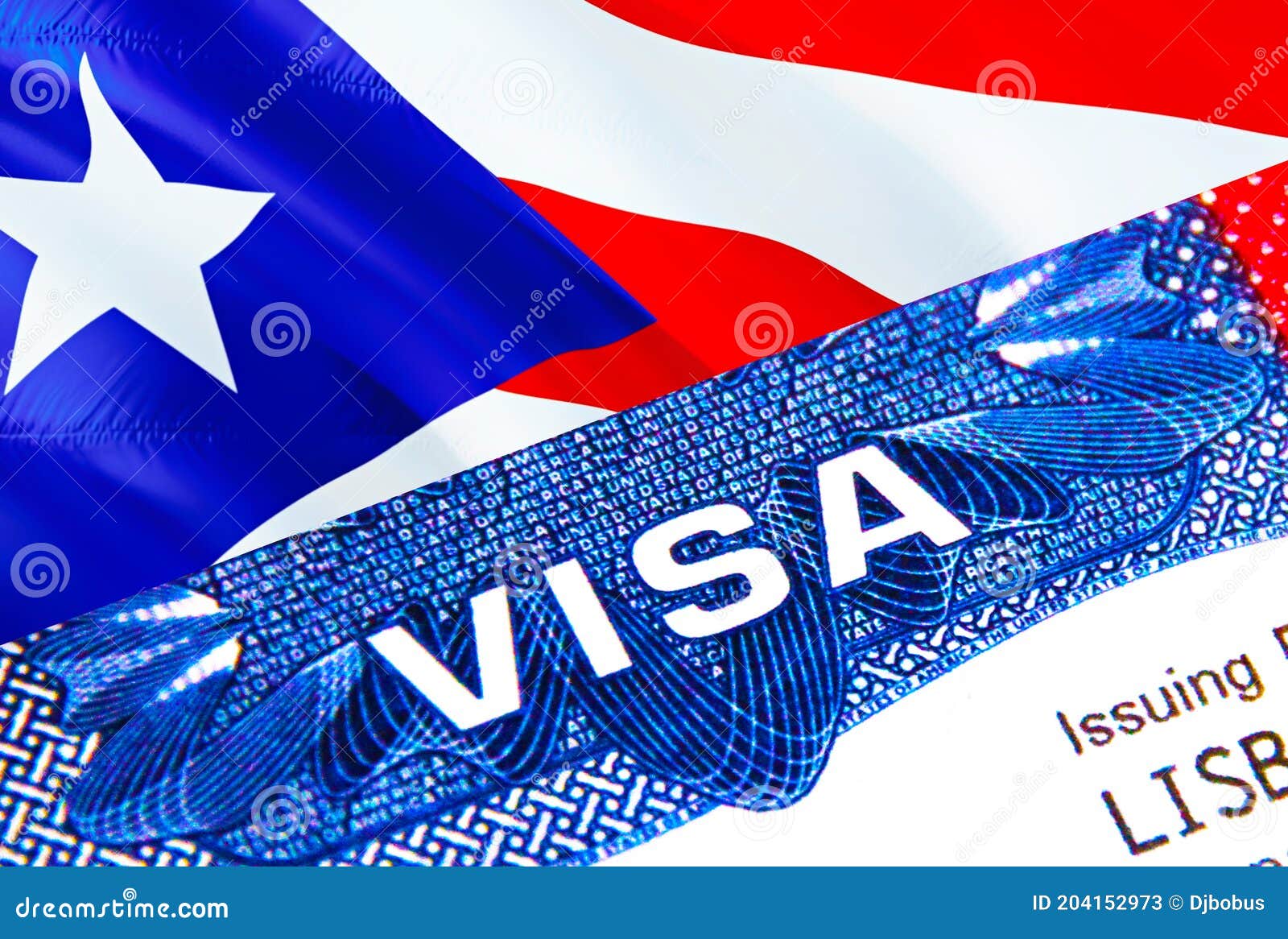 Puerto Rico Visa in Passport. USA Immigration Visa for Puerto Rico