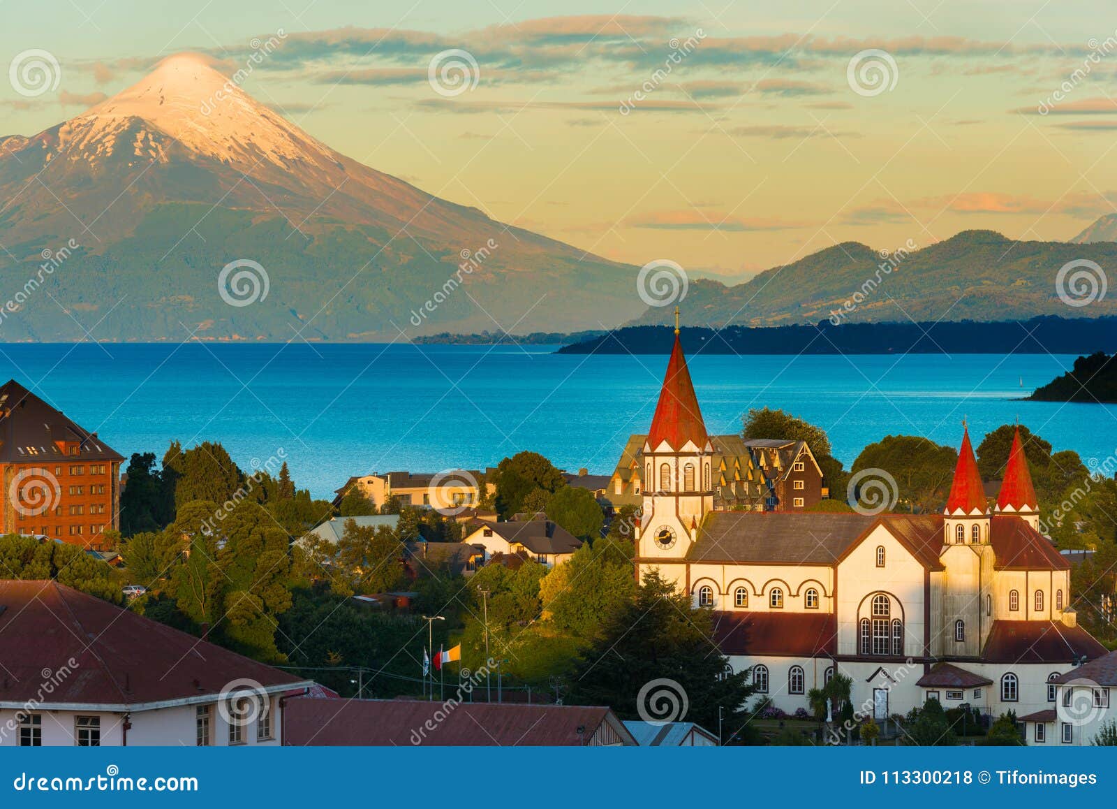 puerto varas at the shores of lake llanquihue with osorno volcano in the back