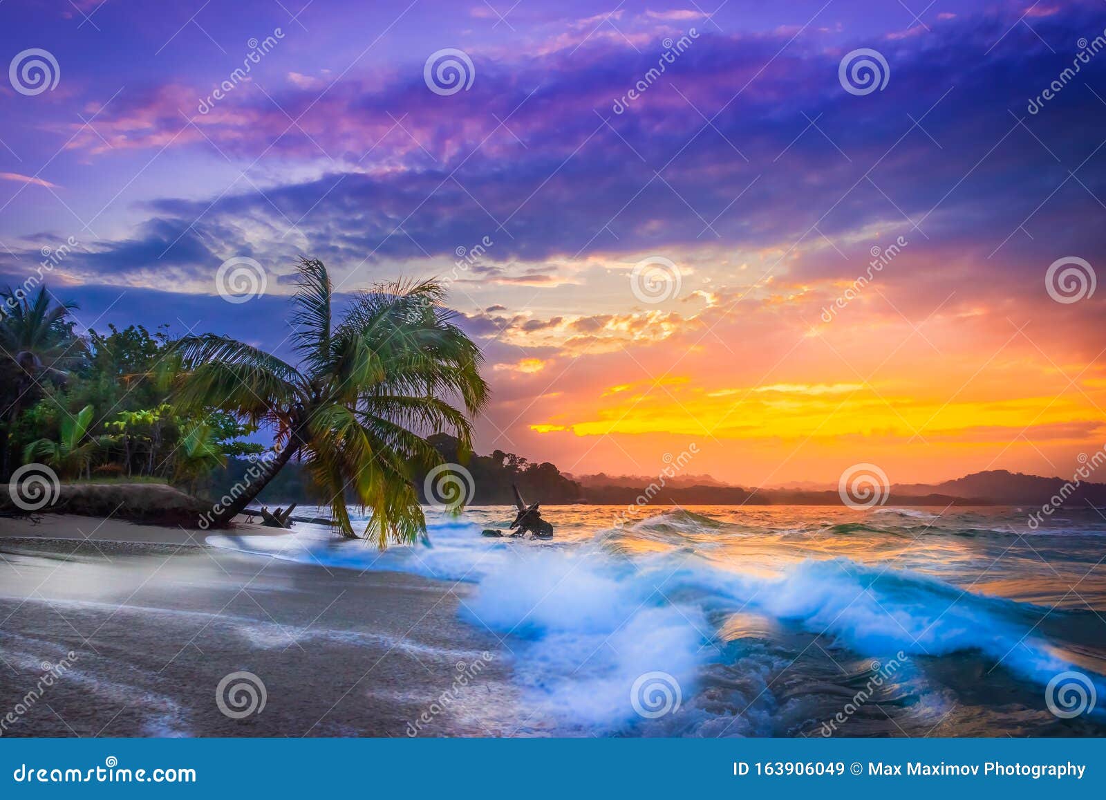 puerto viejo, costa rica - caribbean sunset over the beach outside puerto viejo de talamanca