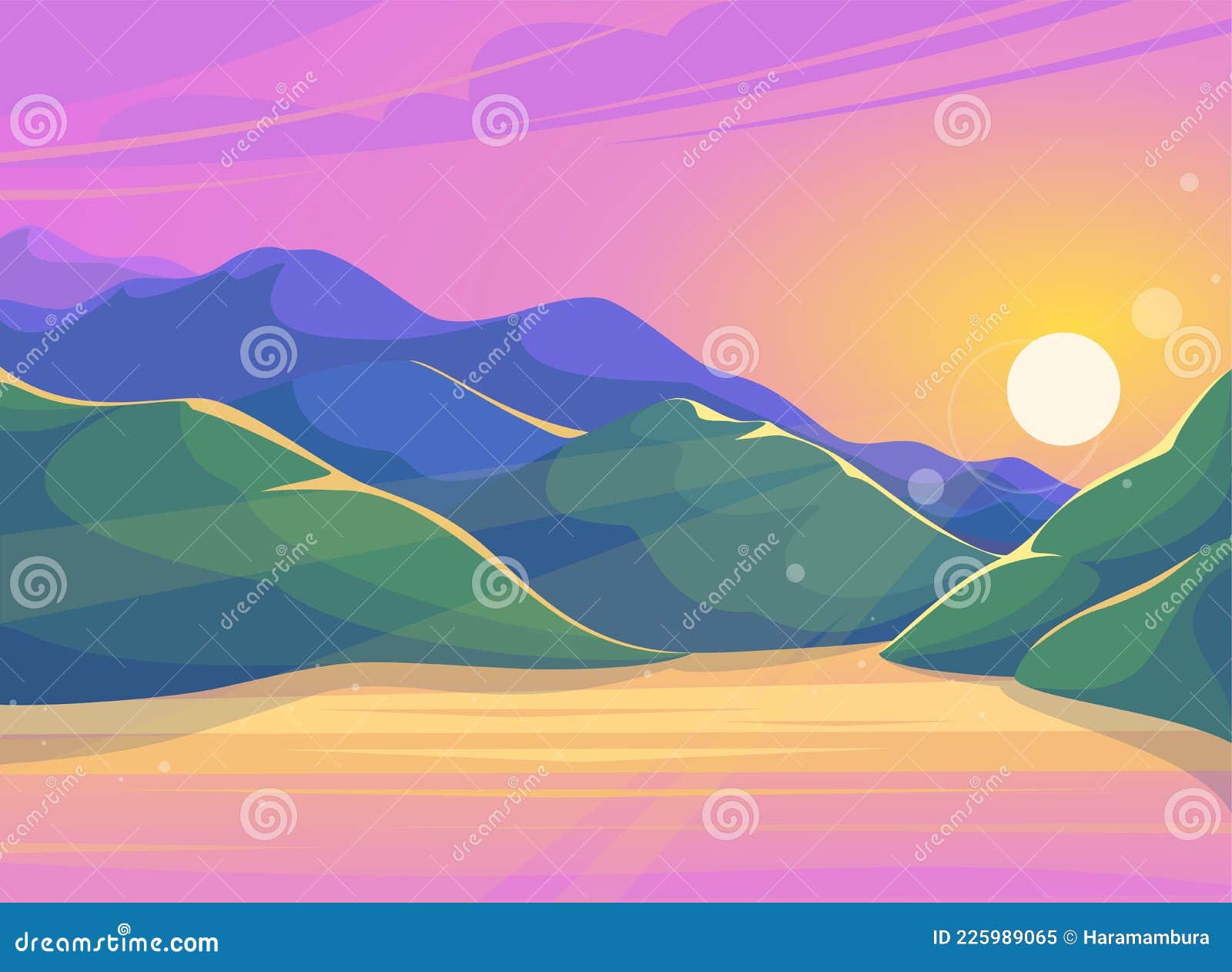Puesta De Sol Por La Noche En Las Montañas Ilustración del Vector -  Ilustración de plano, elemento: 225989065