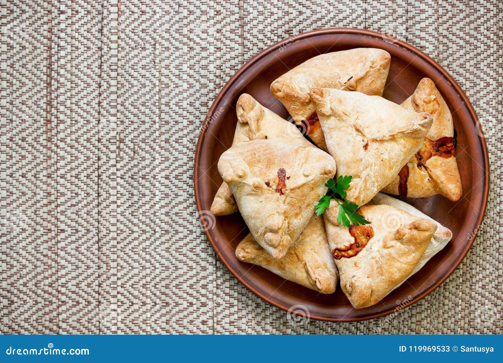 Puff Pastries with Meat Samosa Top View Stock Image - Image of patty ...