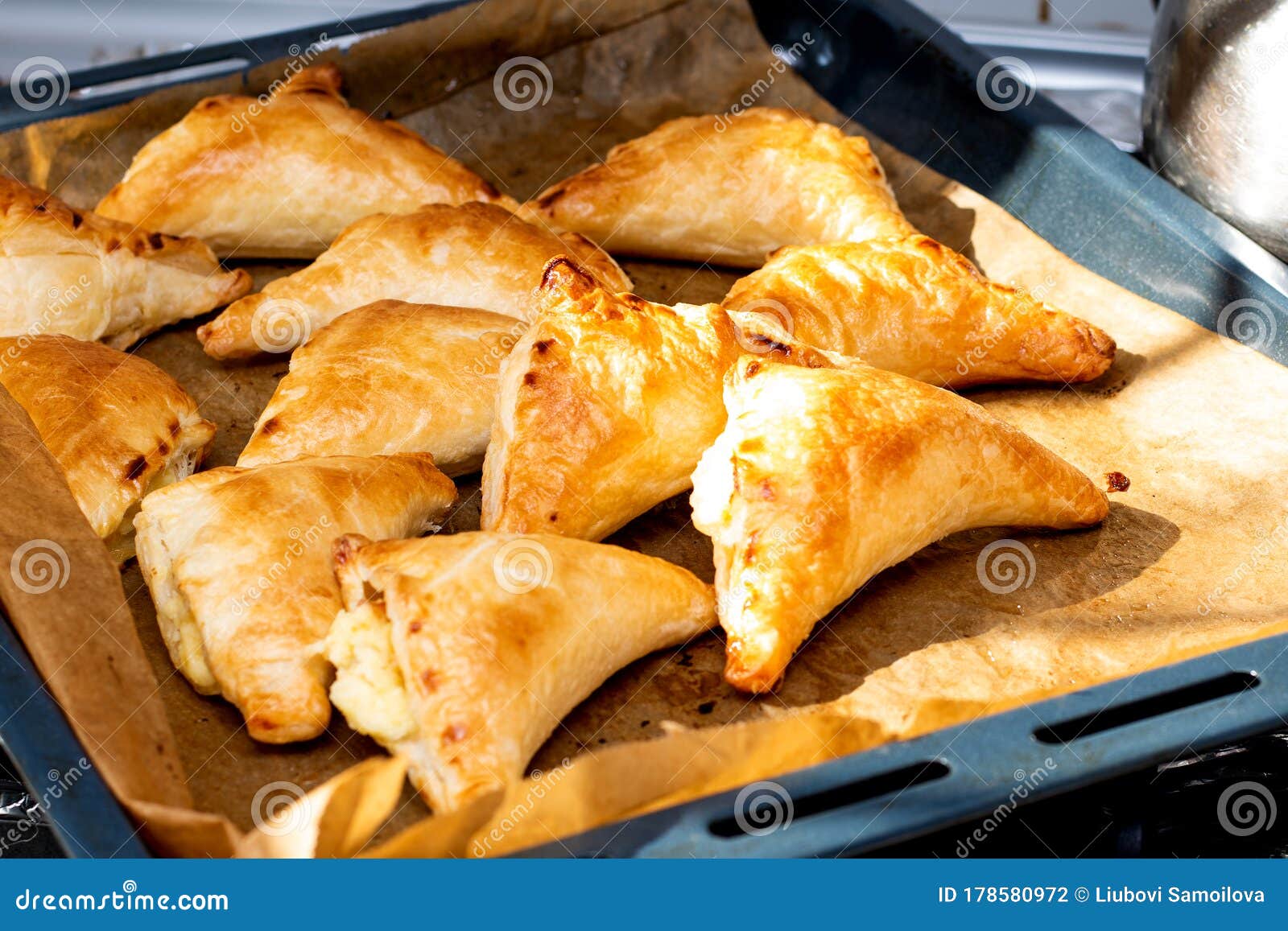 Puff Pastry With Cottage Cheese. Puff Pastry Triangles With Feta Cheese