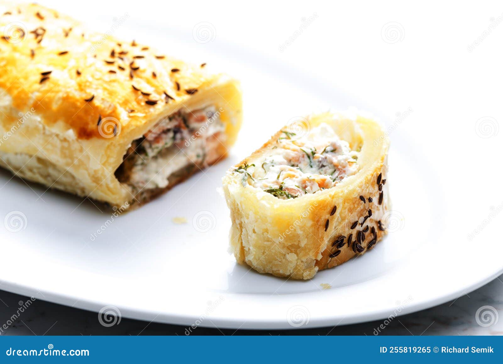 Puff Pastry Filled with Salmon, Dill and Cream Cheese Stock Image