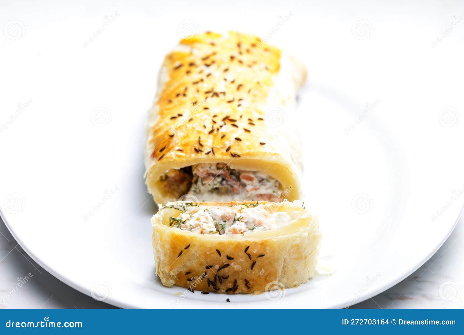 Puff Pastry Filled with Salmon, Dill and Cream Cheese Stock Photo
