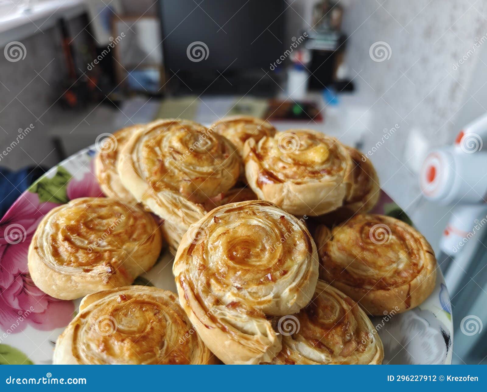 Puff Pastry Pizza Rolls with Minced Beef Stock Photo Image of indoors
