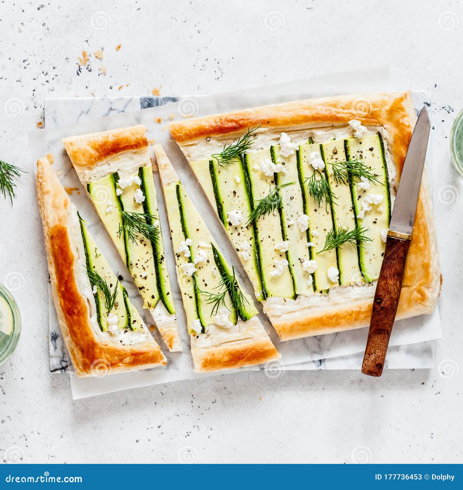 Puff Pastry Zucchini Tart stock image. Image of dish 177736453