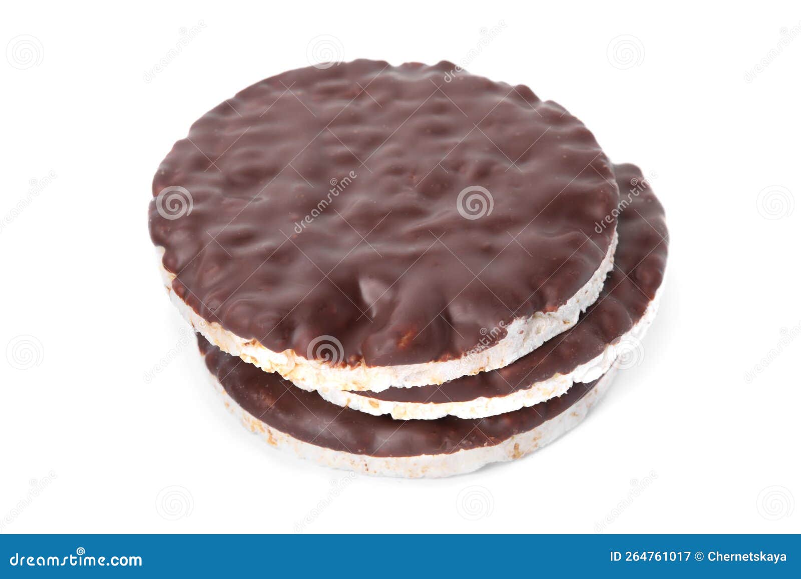 Puffed Rice Cakes with Chocolate Spread Isolated on White Stock Image