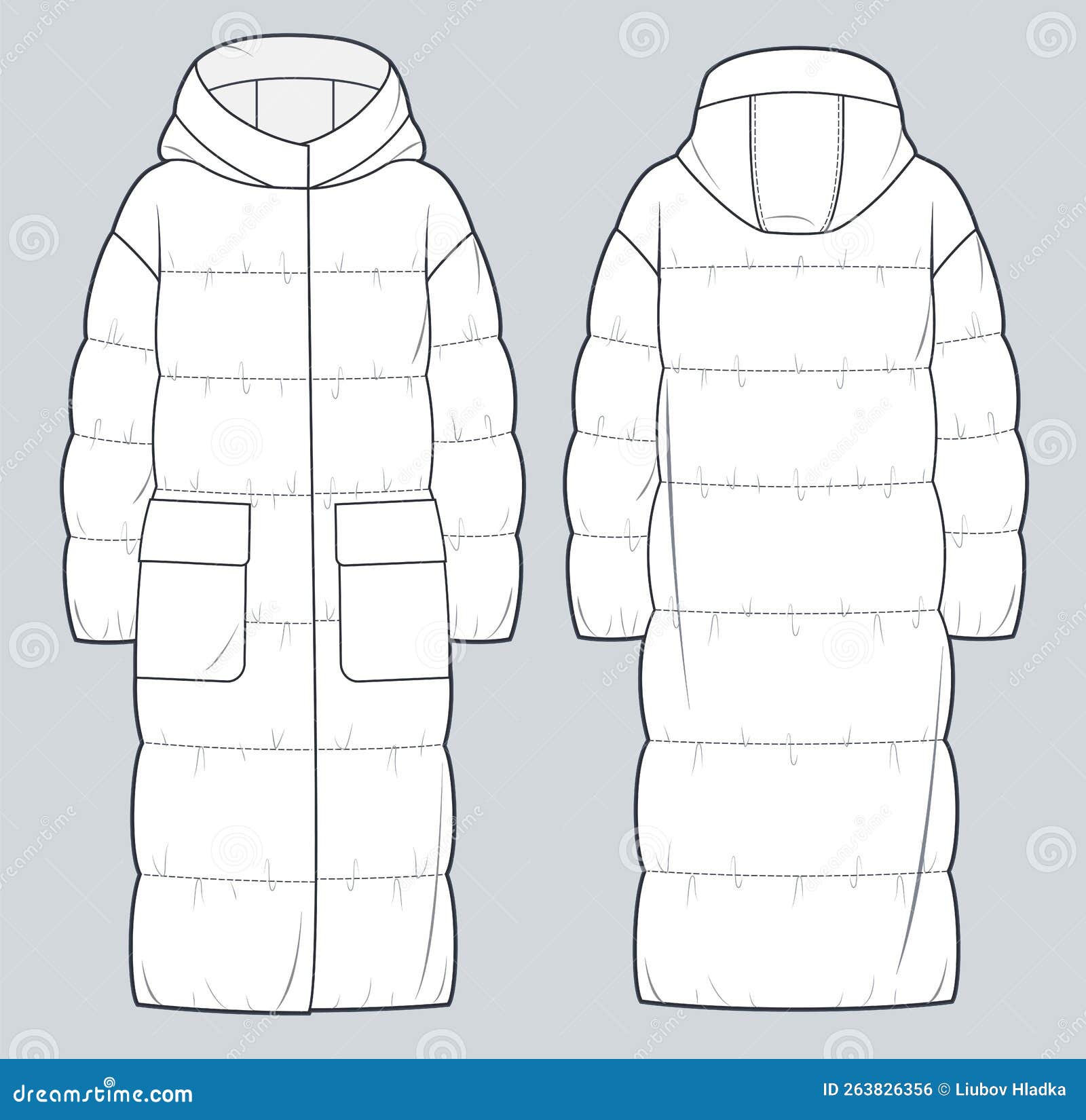 Puffer Coat Technical Fashion Illustration. Stock Vector - Illustration ...