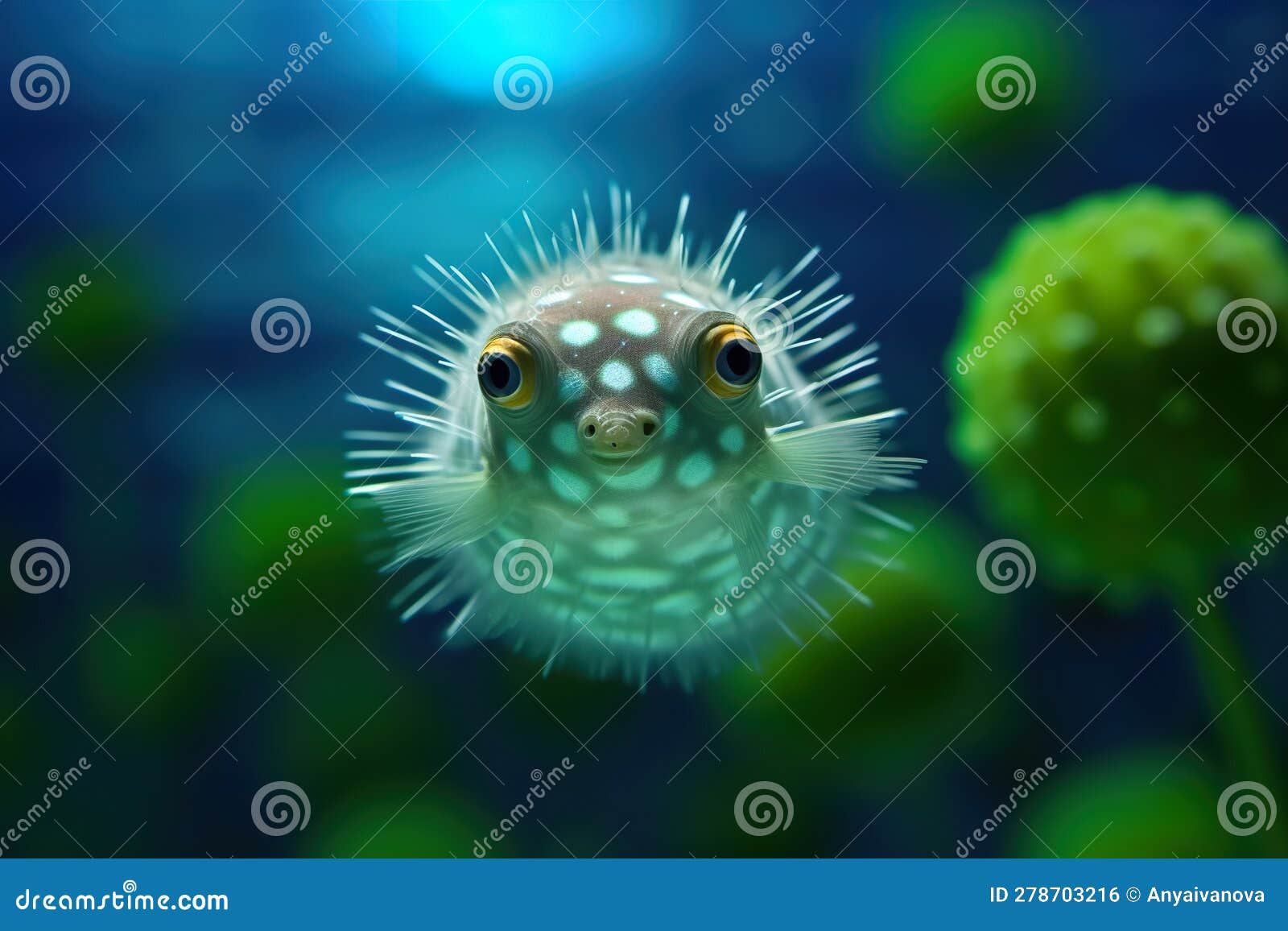 A Puffer Fish is Looking at the Camera. Generative AI Image. Stock