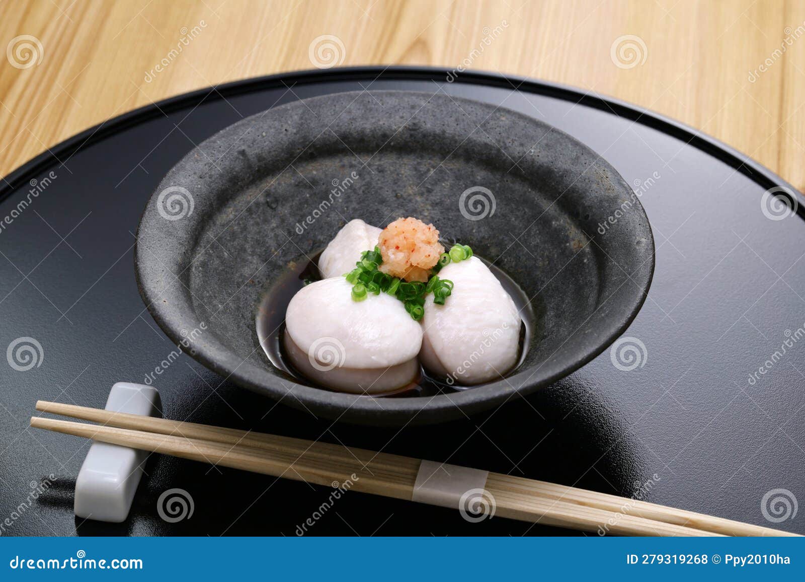 puffer fish milt with ponzu sauce ( soy sauce mixed with citrus juice), traditional japanese cuisine
