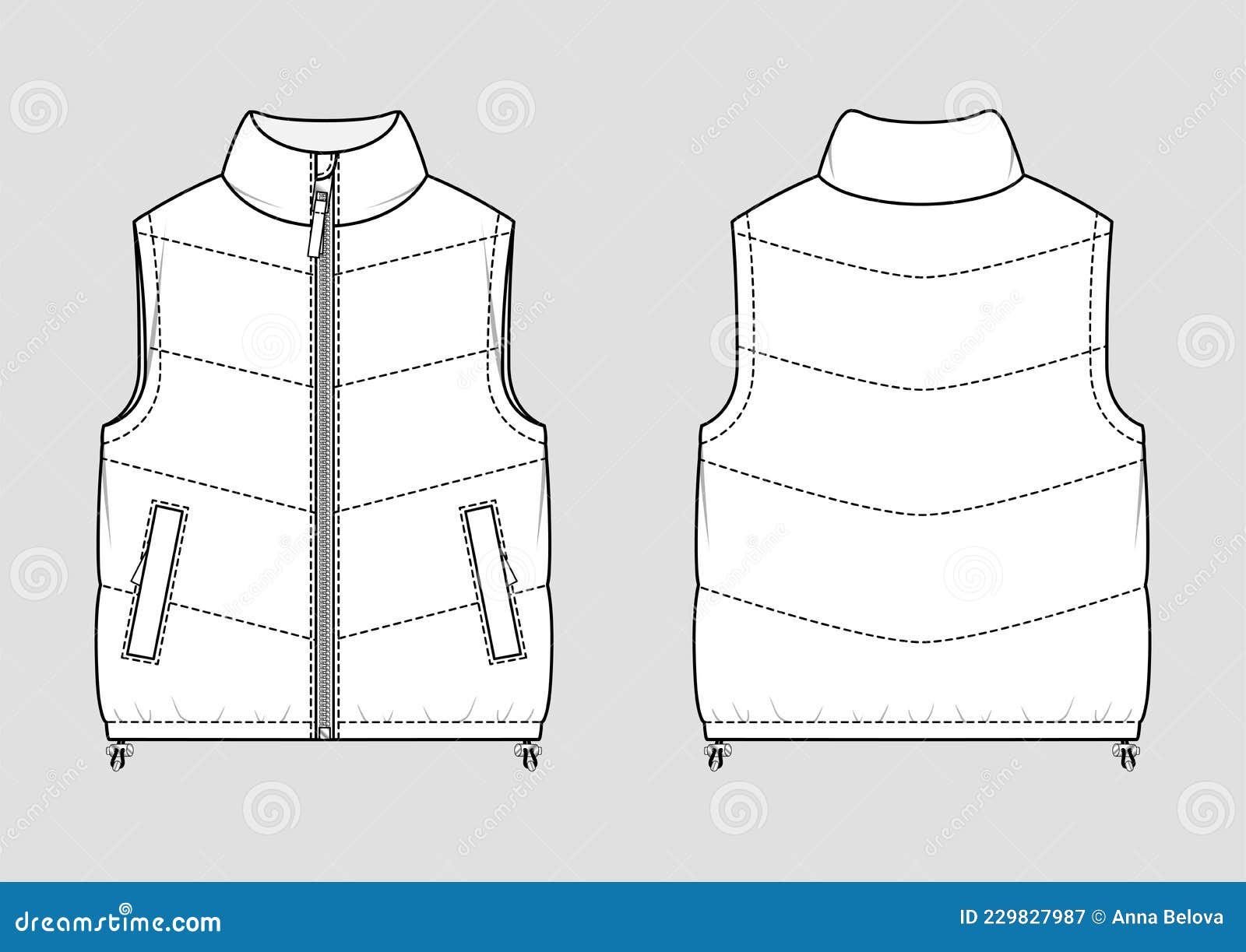 Black Winter Puffer Vest Sleeveless Jacket Mockup Set Vector