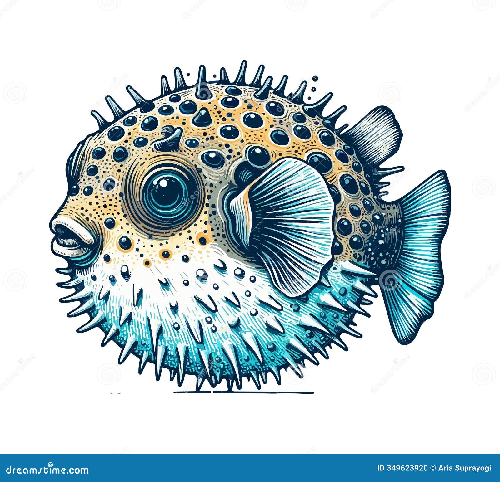 puffers fish hand drawn  