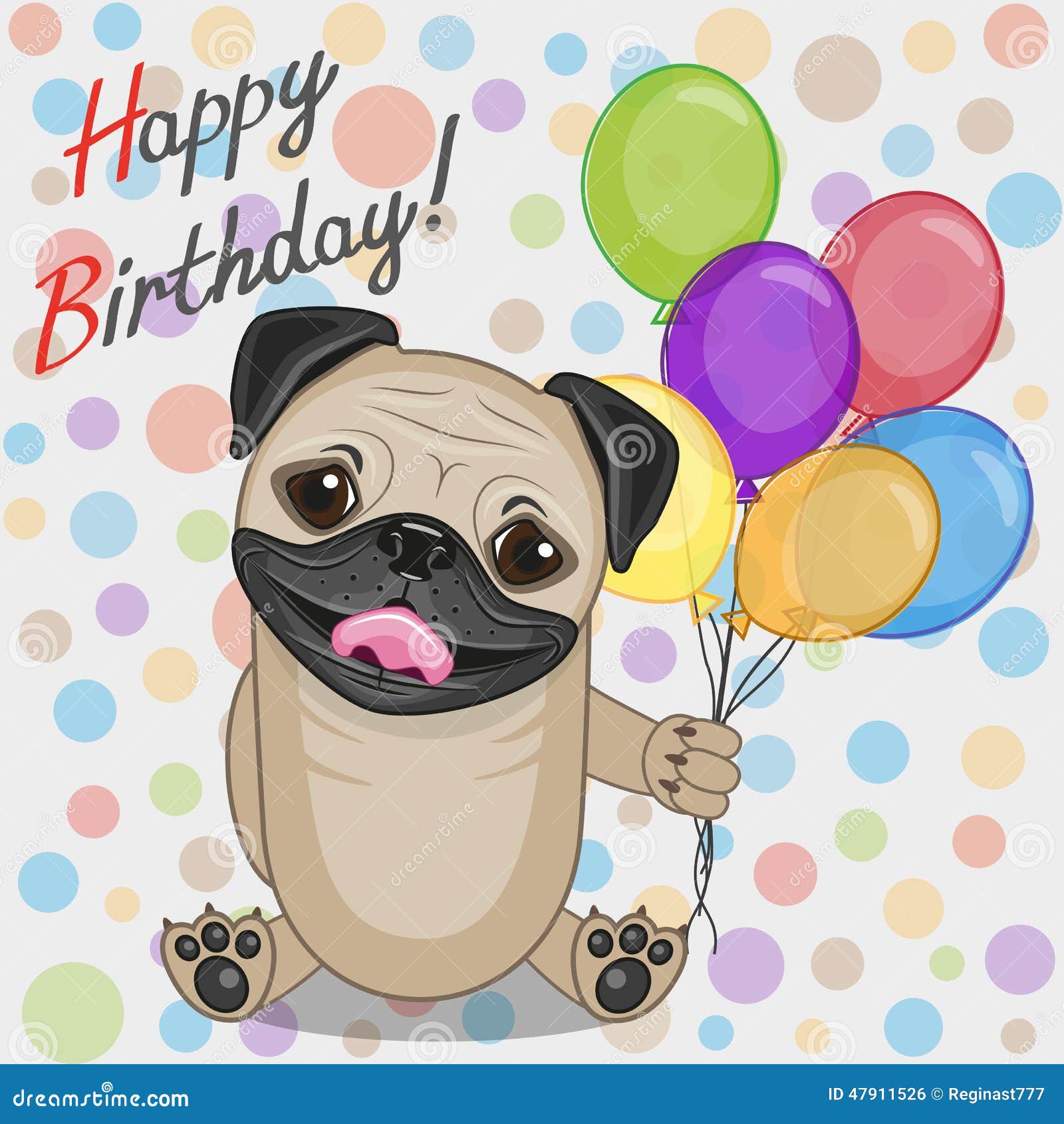 Pug Dog with balloons stock vector. Illustration of painting - 47911526
