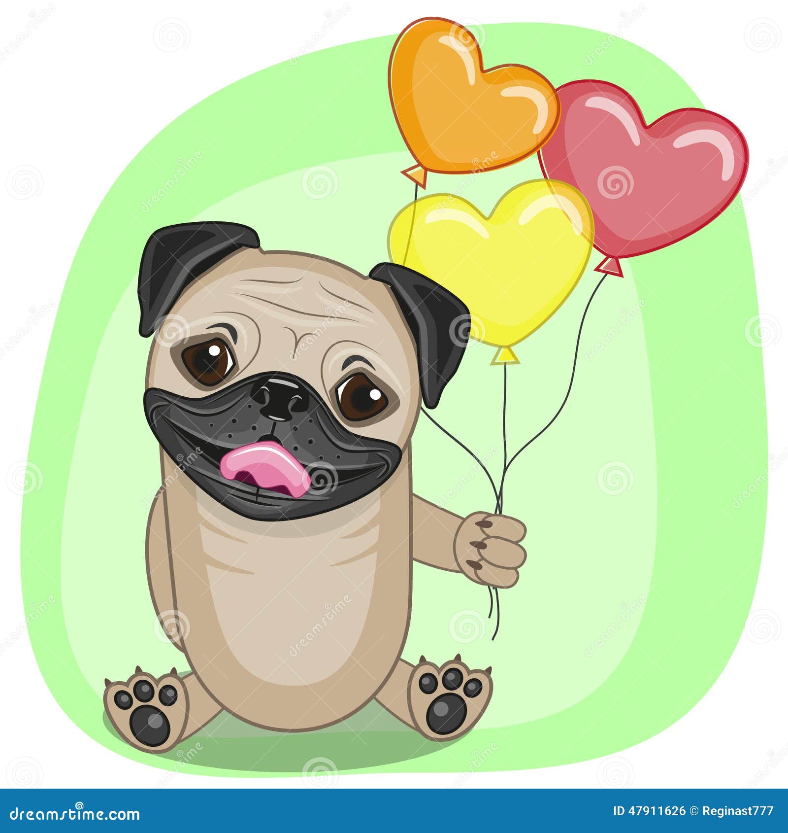 Pug Dog with balloons stock vector. Illustration of celebrations - 47911626