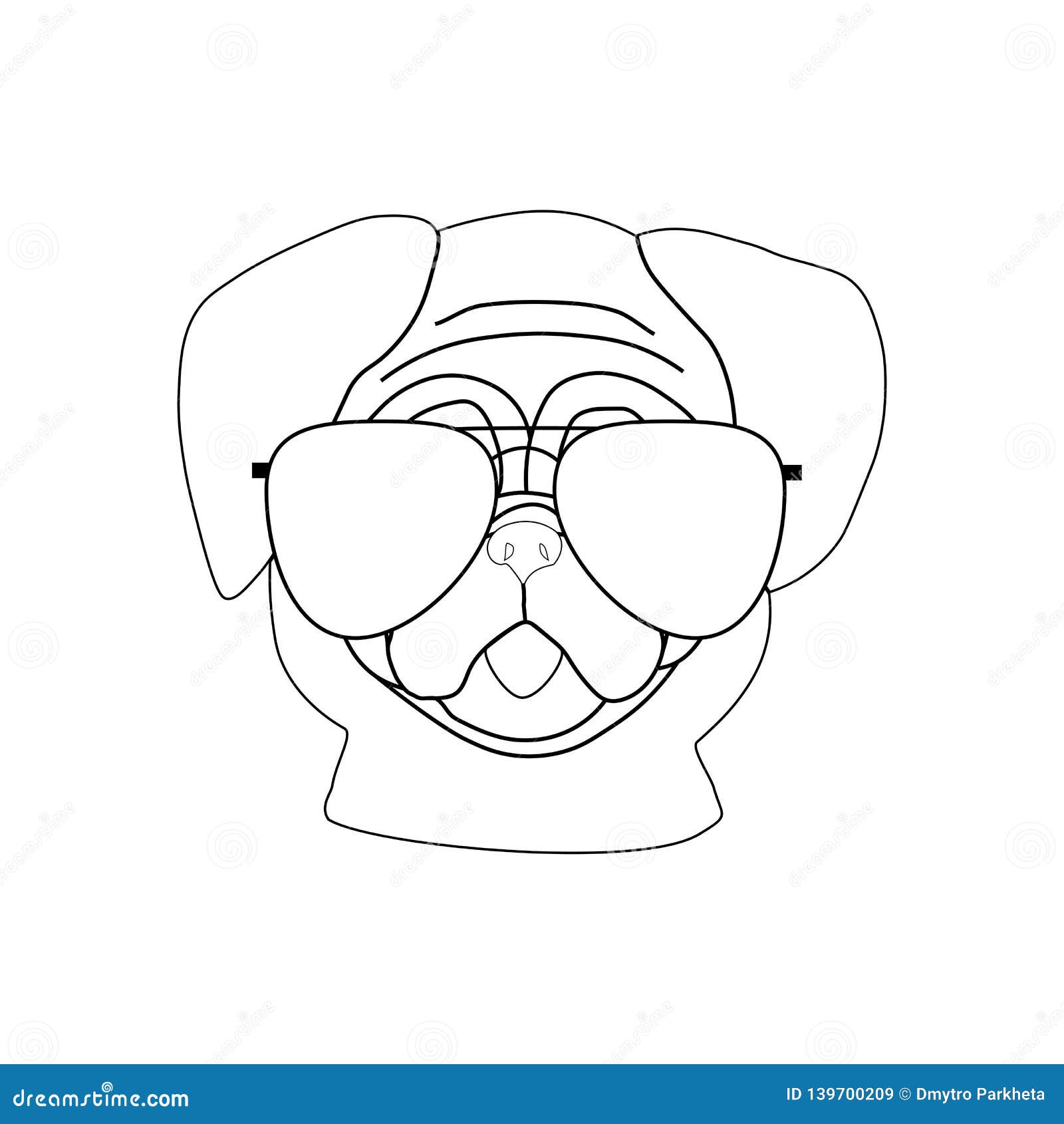 Pug Dog in Glasses Outline Illustration Stock Vector - Illustration of ...