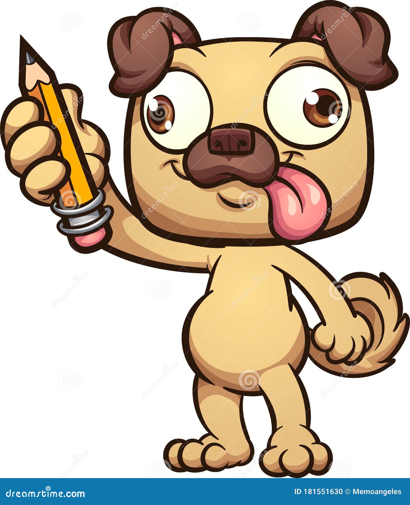 Happy Cartoon Pug Dog Standing and Holding a Pencil Stock Vector -  Illustration of standing, character: 181551630