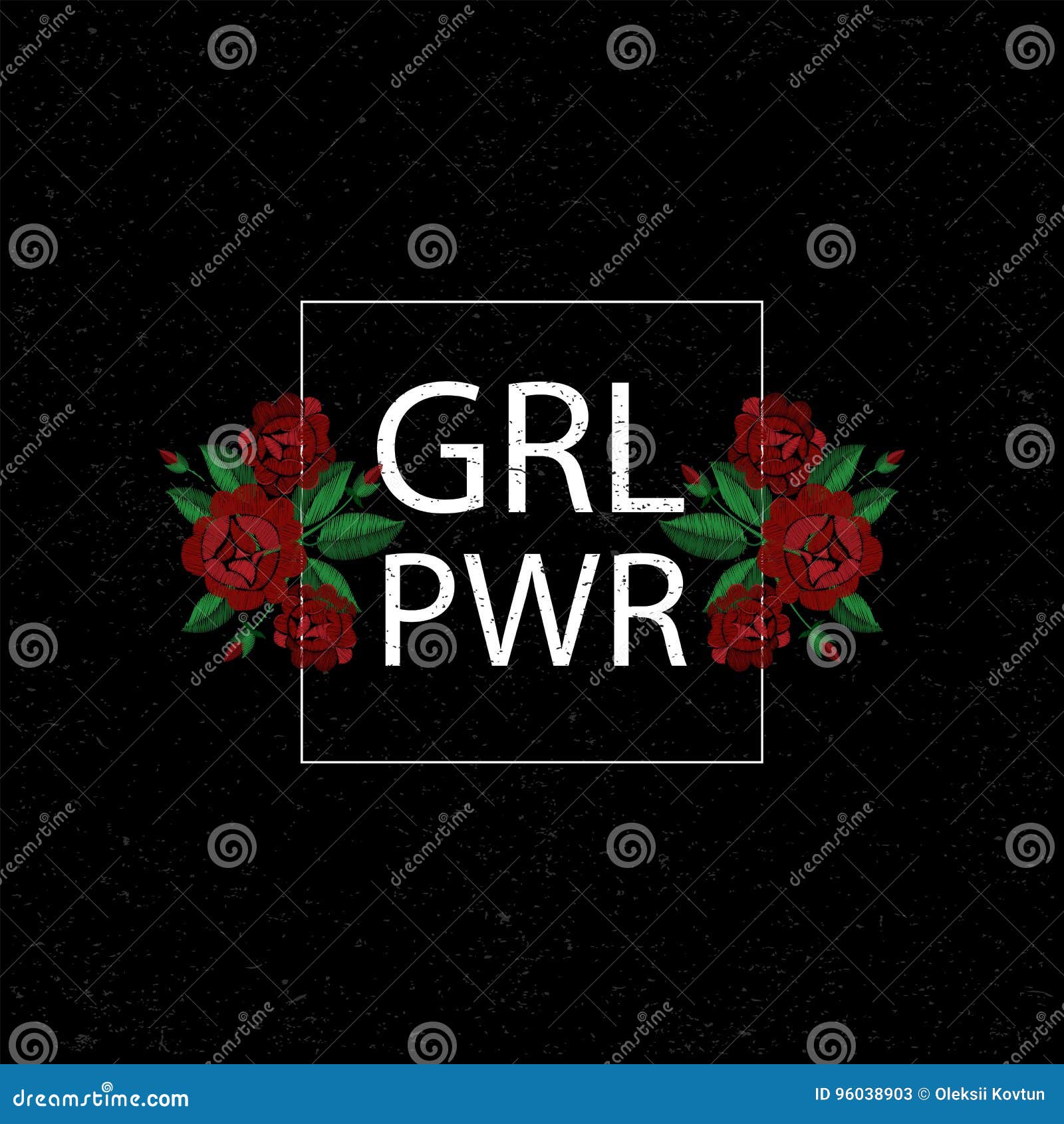 Puissance De Fille De GRL PWR Broderie Avec Des Roses Illustration De ...