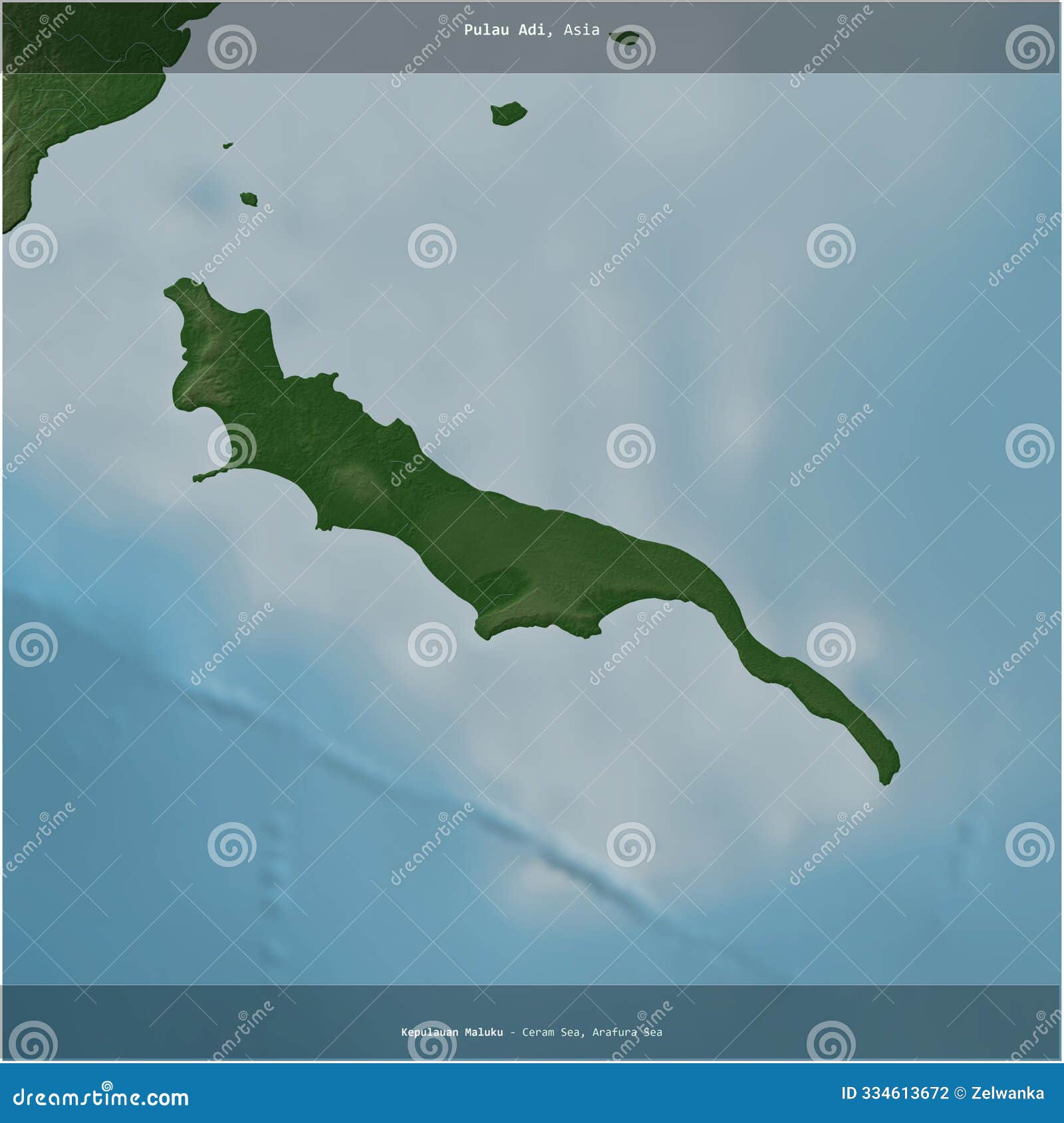 pulau adi, indonesia, cropped to square. physical