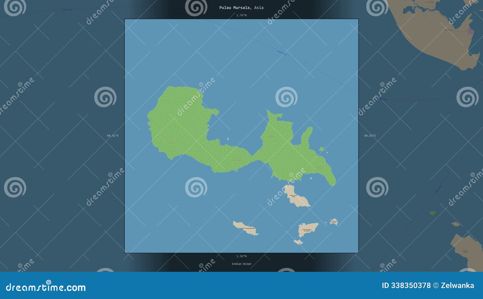 pulau mursala, indonesia, highlighted and labelled. topo standard