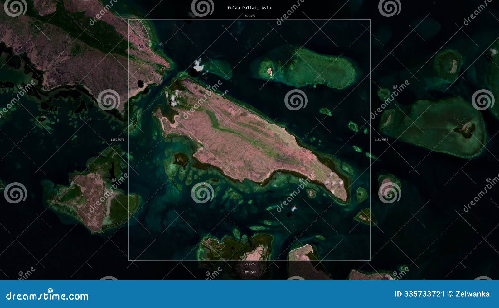 pulau paliat, indonesia, highlighted and labelled. satellite, april 22, 2021