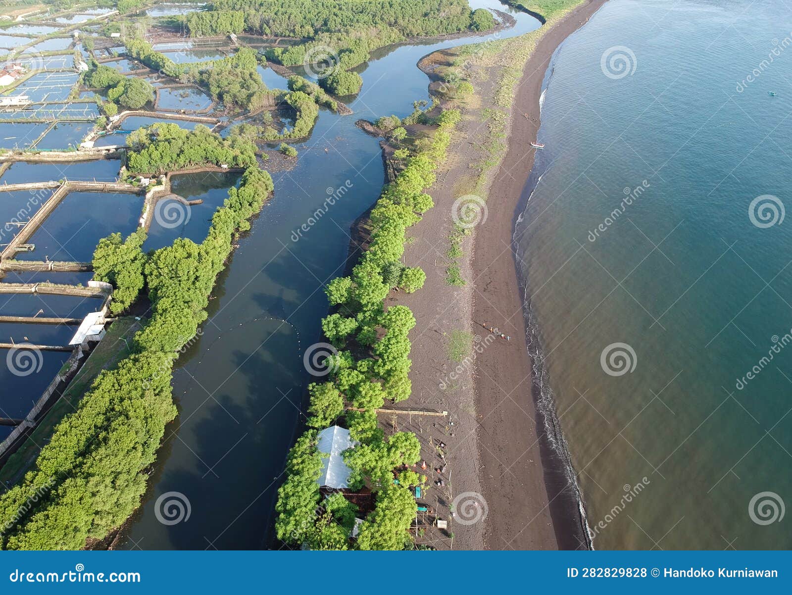 beautiful view of pulau santen beach in banyuwangi seen from drone
