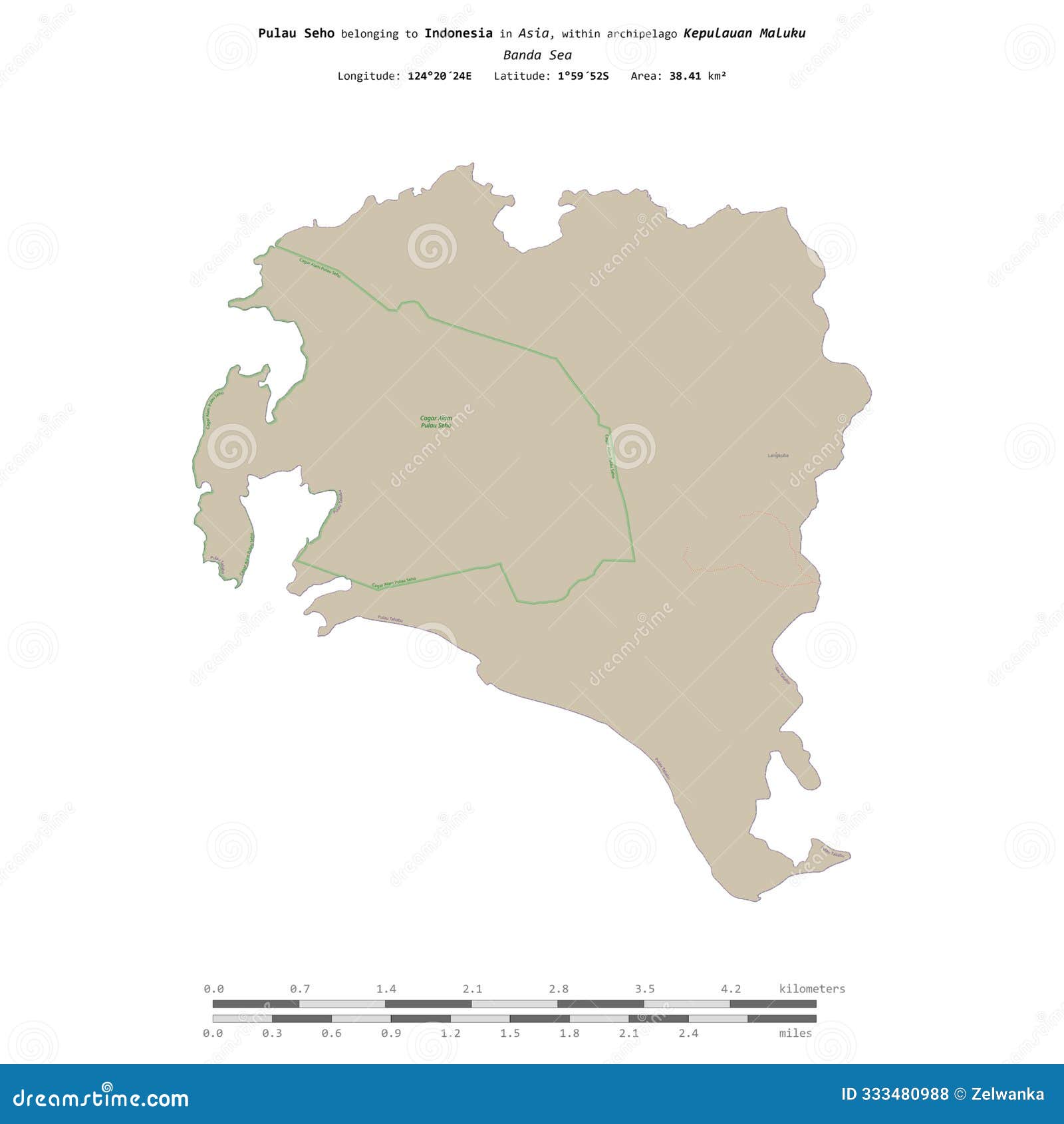 pulau seho. indonesia.  on white. topo standard