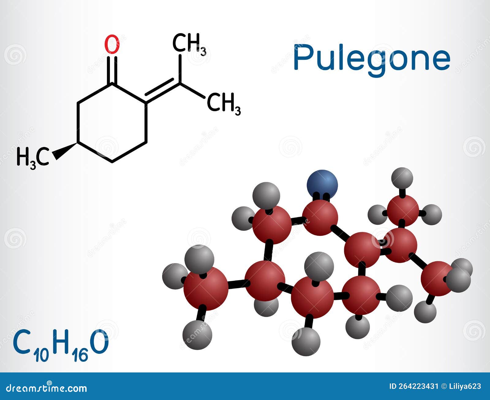 Pulegone Molecule. it is Natural Component of Essential Oils Stock