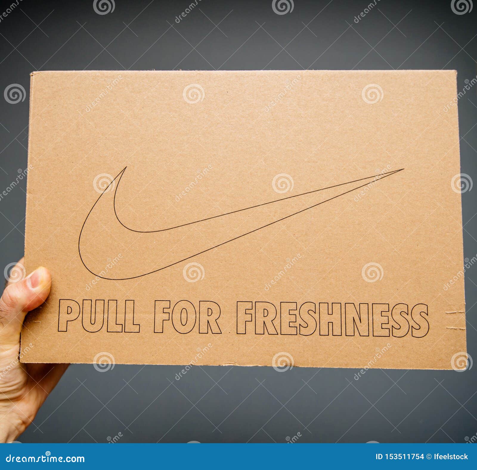 Pull for Freshness and Logotype of Nike Man Hand Editorial Stock Image - Image of advertisement, cardboard: 153511754