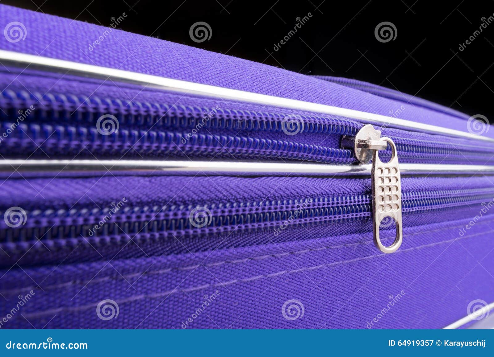 Pull Tab and Chain of a Zipper on a Violet Suitcase Stock Image Image