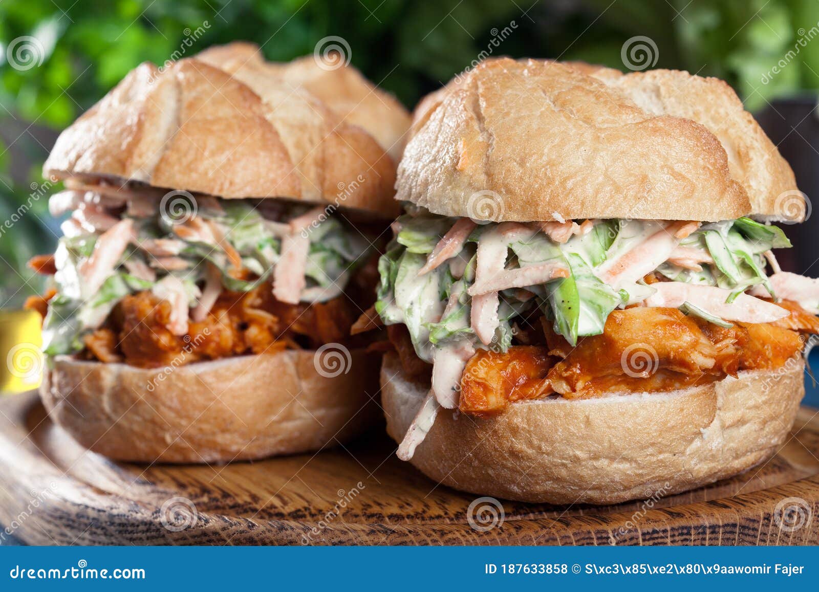 Pulled Chicken Sandwich with Salad and Bbq Sauce Stock Photo Image of