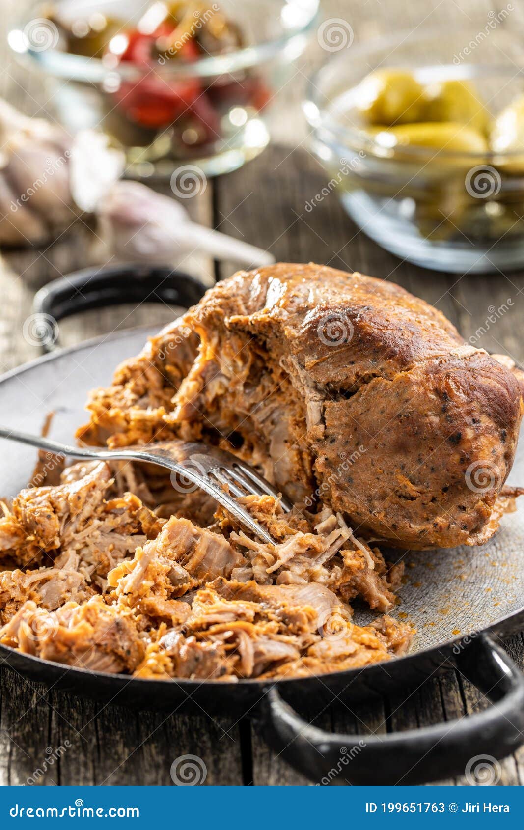 Pulled pork meat stock image. Image of food, recipe 199651763