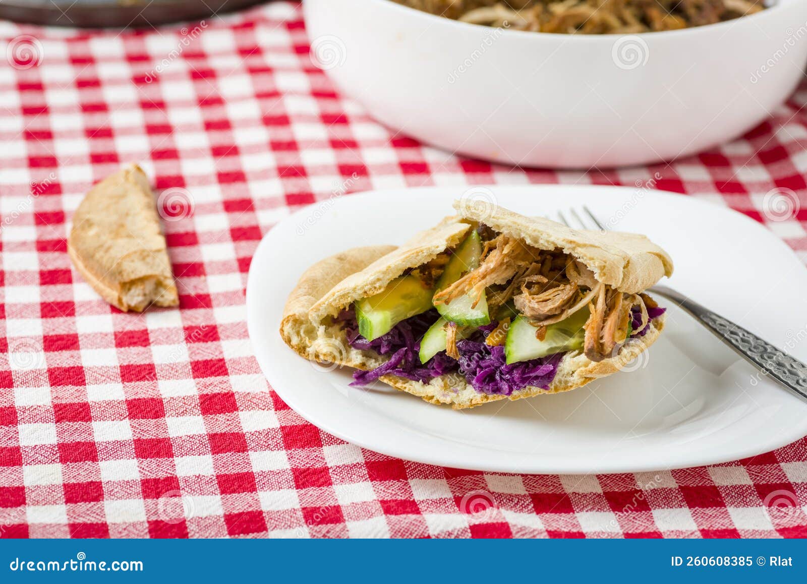 Pulled pork in pita bread stock image. Image of hamburger 260608385