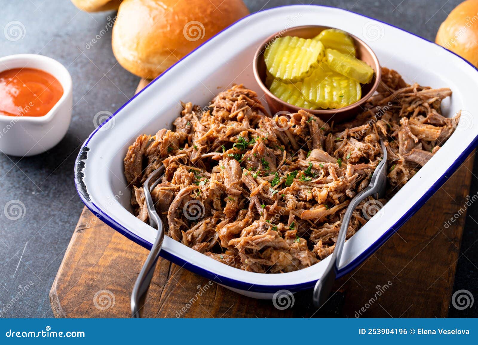 Pulled Pork on a Serving Platter, Ready To Eat Stock Photo Image of